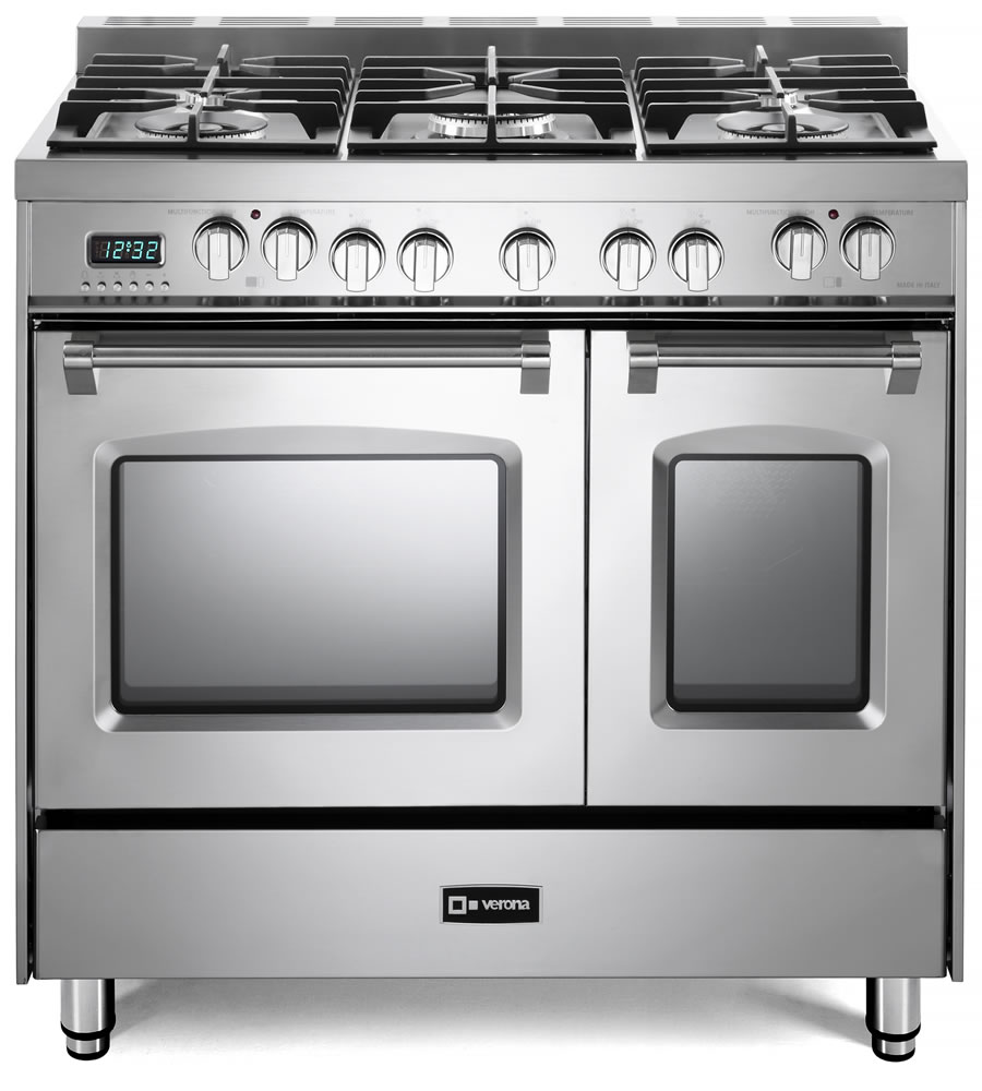 Verona VPFSGE365D 36 inch Prestige Series Freestanding Dual Fuel Double Oven Range with 5 Sealed Burners, 3.9 cu. ft. Oven Capacity, European Convection