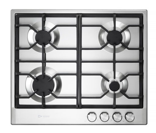 [VDGCT424FSS] Verona VDGCT424FSS 24 inch Italian-Made Gas Cooktop with 4 Brass Burners and Continuous Cast Iron Grates in Stainless Steel