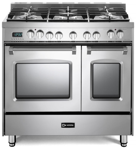 Verona VPFSGE365D 36 inch Prestige Series Freestanding Dual Fuel Double Oven Range with 5 Sealed Burners, 3.9 cu. ft. Oven Capacity, European Convection