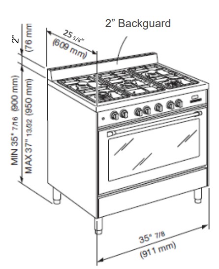 Verona VPFSGE365 36 inch Prestige Freestanding Dual Fuel Range with 5 Sealed Burners, 4 cu. ft. Oven Capacity and European Convection