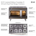ILVE UP488NMP Nostalgie II 48 inch Dual Fuel Range with 8 Total Black Brass Sealed Burners, Brass Trim (Limited Edition)