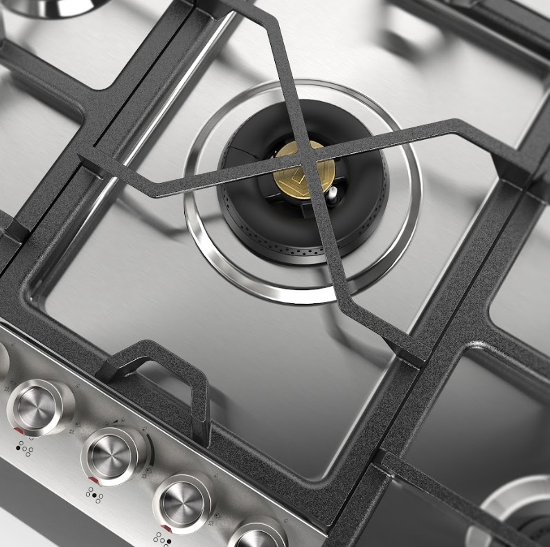 ILVE UHCPMT95SS right angle close up on dual burner