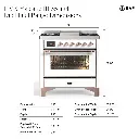 ILVE UM36F Majestic III 36 inch Dual Fuel Range with 6 Black Brass Burners and Griddle, Dual Function Burner up to 25,000 BTU
