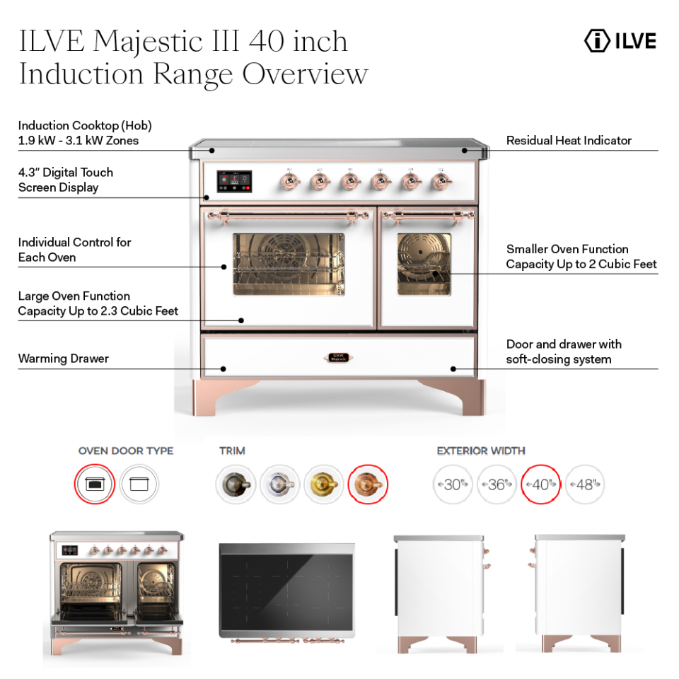 ILVE UMDIB40N Majestic III 40 inch Induction Range with 6 Elements, 3.82 cu. ft. Total Oven Capacity