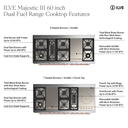 ILVE UM60F Majestic III 60 inch Dual Fuel Range with 9 Burners and Griddle, Dual Function Burner up to 25,000 BTU