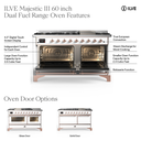 ILVE UM60F Majestic III 60 inch Dual Fuel Range with 9 Burners and Griddle, Dual Function Burner up to 25,000 BTU