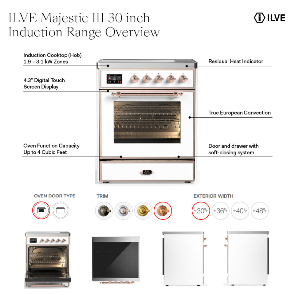 ILVE UMIB30N Majestic III 30 inch Induction Range with 4 Elements, 4 cu. ft. Oven Capacity