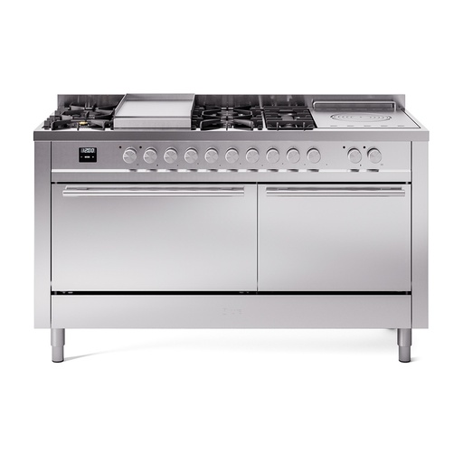 [UP60FSQMPSS] ILVE UP60FSWM Professional Plus II 60 inch Dual Fuel Range  (7 Sealed Burners + Griddle + French Top, Natural Gas, Solid Door, Stainless Steel)