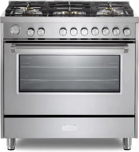 [VUFSGG365SS] Verona VUFSGG365 36 inch Ultima Collection Freestanding Gas Range with 5 Sealed SABAF Brass Burners, 5 cu. ft. Oven Capacity, Temperature Gauge (Stainless Steel)