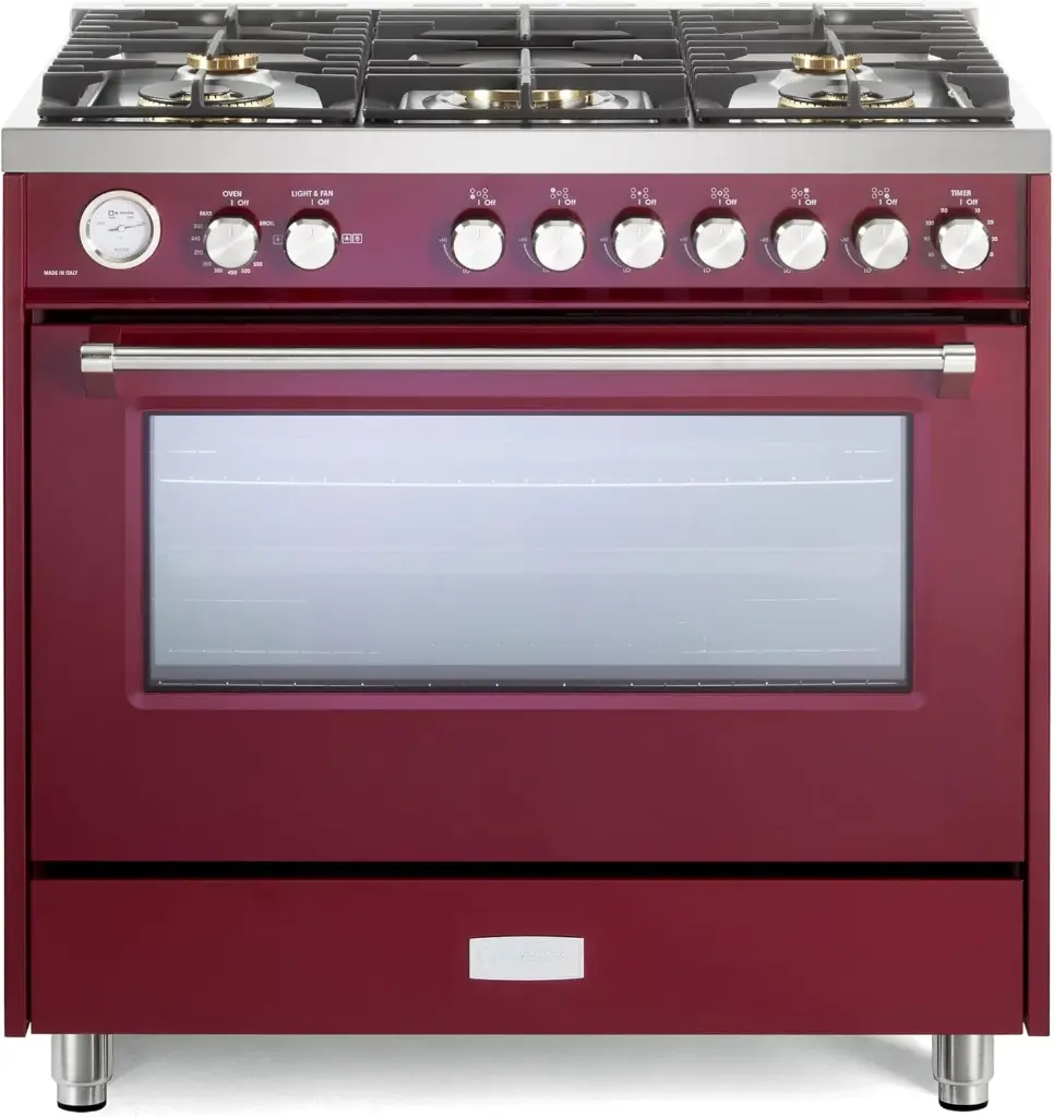 Verona VUFSGG365 36 inch Ultima Collection Freestanding Gas Range with 5 Sealed SABAF Brass Burners, 5 cu. ft. Oven Capacity, Temperature Gauge