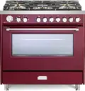 Verona VUFSGG365 36 inch Ultima Collection Freestanding Gas Range with 5 Sealed SABAF Brass Burners, 5 cu. ft. Oven Capacity, Temperature Gauge