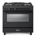 Verona VMFSGE365EE 36 inch Ultima Midnight Collection Freestanding Dual Fuel Range with 5 Sealed SABAF Brass Burners, 5 cu. ft. Oven Capacity in Matte Black