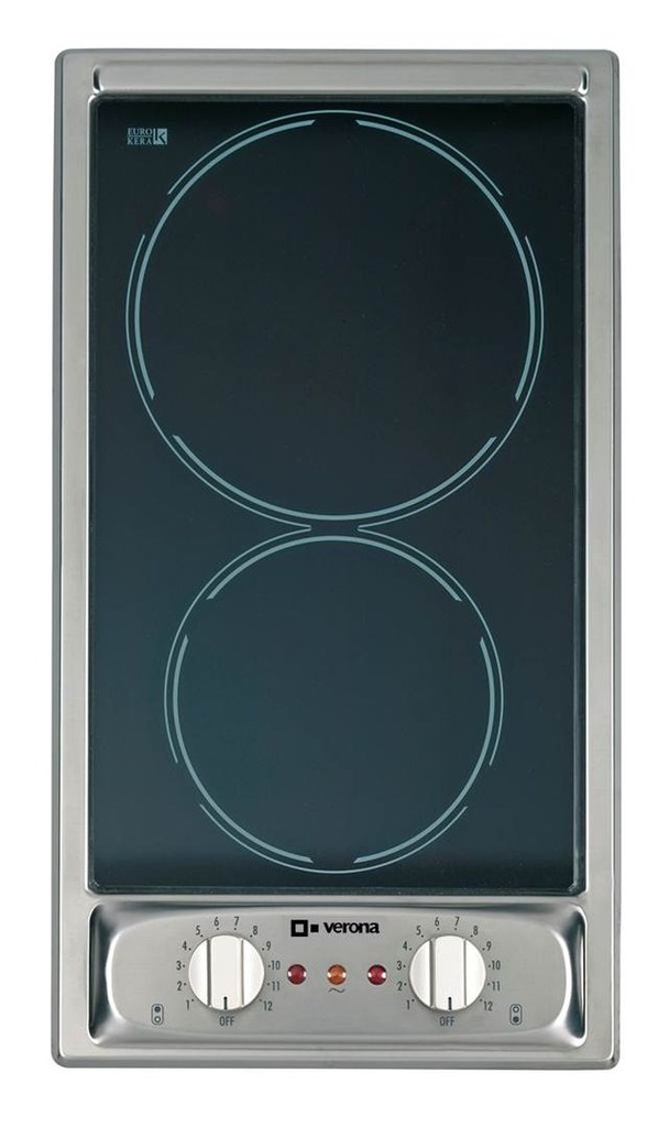 Verona VEECT110VFSS 12 inch Electric Cooktop with 2 Radiant Burners, Ceramic Glass Cooktop Surface, Residual Heat Warning Indicator Light in Stainless Steel