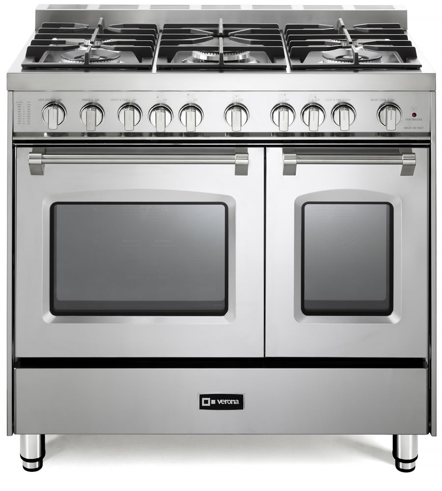 Verona VPFSGG365D 36 inch Prestige Series Freestanding Gas Double Oven Range with 5 Sealed Burners, 3.9 cu. ft. Oven Capacity, Convection 
