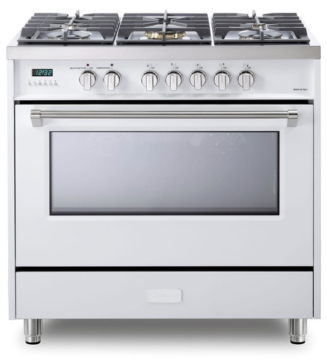 [VDFSGE365W] Verona VDFSGE365 36 inch Designer Series Freestanding Dual Fuel Range with 5 Sealed Burners, 5 cu. ft. Oven Capacity and Convection