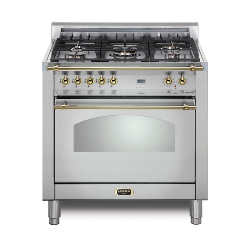 [RXOS30M0G500] Lofra G500 30 inch Dolcevita Series Freestanding Dual Fuel Range with 5 Sealed Brass Burners, 3 cu. ft. Oven Capacity and True European Convection (Stainless Steel, Brass)