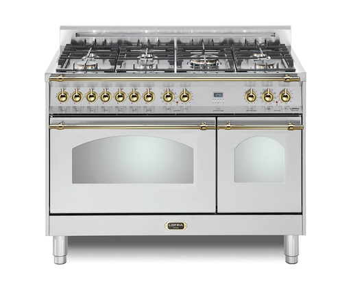 [RXOD48MMG700] Lofra G700 48 inch Dolcevita Series Freestanding Dual Fuel Range with 7 Sealed Brass Burners, 4.27 cu. ft. Total Oven Capacity and True European Convection (Stainless Steel, Brass)