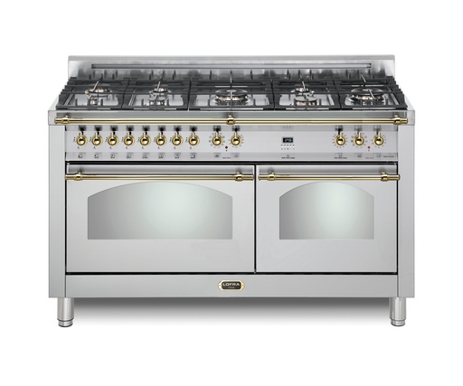 [RXOD60MMG800] Lofra G800 60 inch Dolcevita Series Freestanding Dual Fuel Range with 8 Sealed Brass Burners, 4.92 cu. ft. Total Oven Capacity and True European Convection (Stainless Steel, Brass)