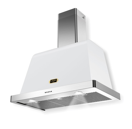 [ARBP36O] Lofra AR 36 inch Dolcevita Series Chimney Wall Hood with 471 CFM, LED Lighting, Dishwasher Safe Anti Grease Metal Filters (White, Brass)