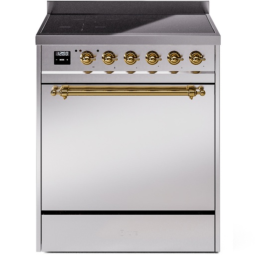 [UPI304QNMPSSG] ILVE UPI304NMP Nostalgie II 30 inch Induction Range with 4 Elements (Solid Door, Stainless Steel, Brass)