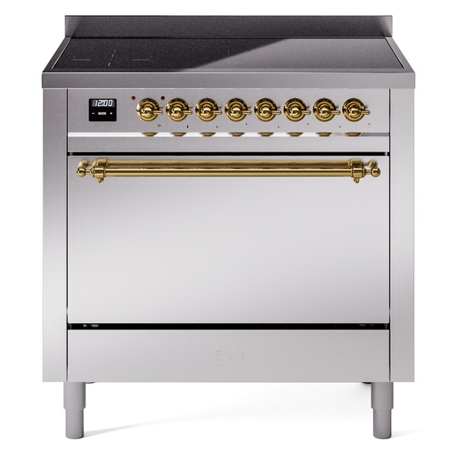 [UPI366QNMPSSG] ILVE UPI366NMP Nostalgie II 36 inch Induction Range with 6 Elements, 3.5 cu. ft. Oven Capacity (Solid Door, Stainless Steel, Brass)
