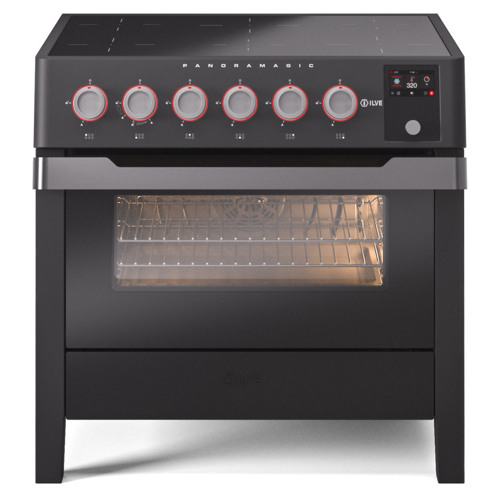 ILVE UPMI09S3MK Panoramagic 36 inch Induction Range with 6 Elements, 3.5 cu. ft. Oven Capacity (Matte Black)