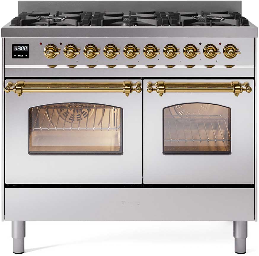 ILVE UPD406NMP Nostalgie II 40 inch Dual Fuel Range with 6 Total Black Brass Burners, Brass Trim (Limited Edition)