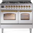 ILVE UPD406NMP Nostalgie II 40 inch Dual Fuel Range with 6 Total Black Brass Burners, Brass Trim (Limited Edition)
