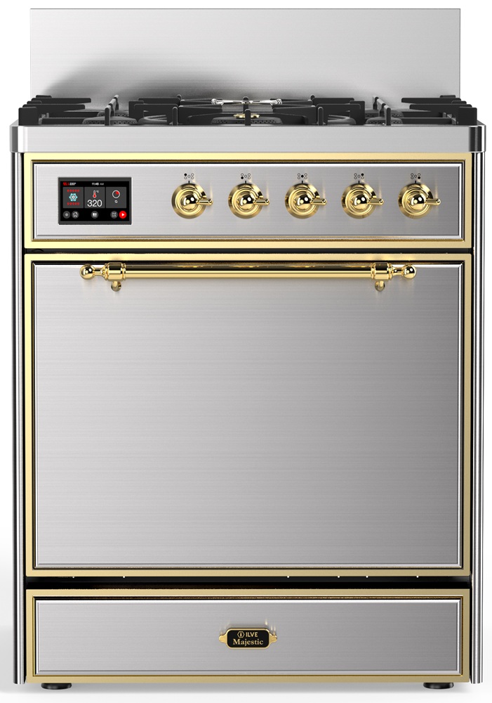 ILVE UM30N Majestic III 30 inch Dual Fuel Range with 5 Black Brass Burners, Dual Function Burner up to 25,000 BTU