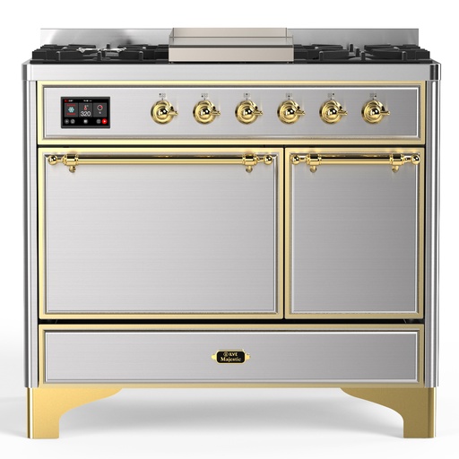 [UMD40FQNR3SSG] ILVE UMD40F Majestic III 40 inch Dual Fuel Range with 6 Burners and Griddle, Dual Function Burner up to 25,000 BTU (Natural Gas, Solid Door, Stainless Steel, Brass)