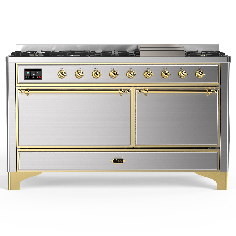 ILVE UM60F Majestic III 60 inch Dual Fuel Range with 9 Burners and Griddle, Dual Function Burner up to 25,000 BTU
