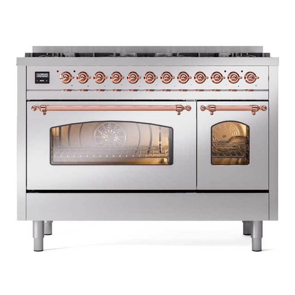 ILVE UP488NMPSSPLP Nostalgie II 48 inch Dual Fuel Liquid Propane Range Copper Trim Bundle Including EN48P82211 Copper Knobs and Handles (Limited Edition)