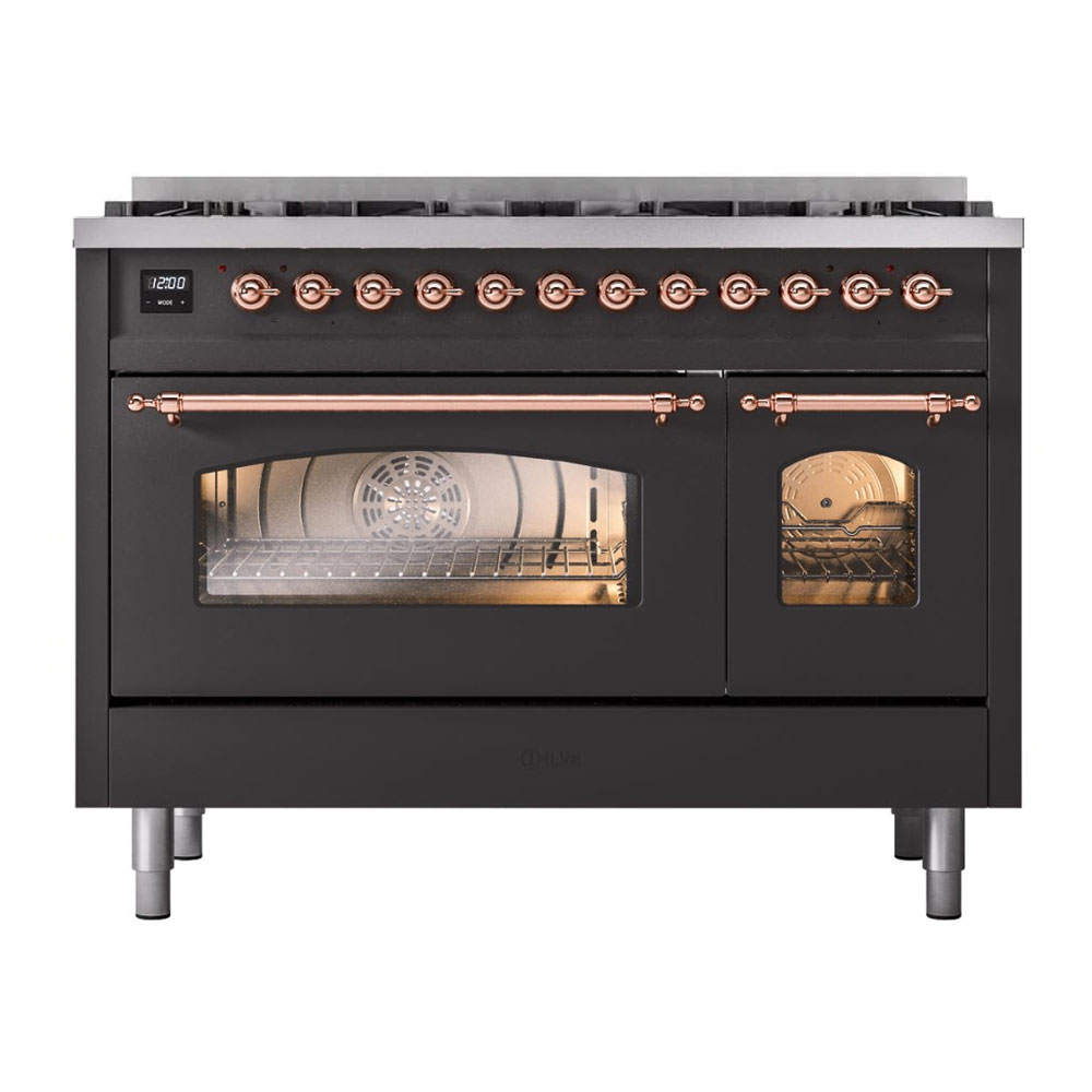 ILVE UP488NMPMGPLP Nostalgie II 48 inch Dual Fuel Range Copper Trim Bundle Including EN48P82211 Copper Knobs and Handles (Limited Edition)
