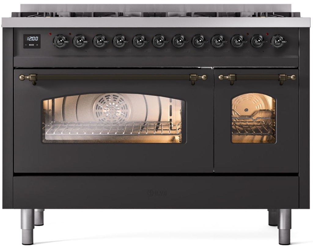 ILVE UP488NMPMGB Nostalgie II 48 inch Dual Fuel Range Burnished Trim Bundle Including EN48B82211 Burnished Knobs and Handles (Limited Edition)