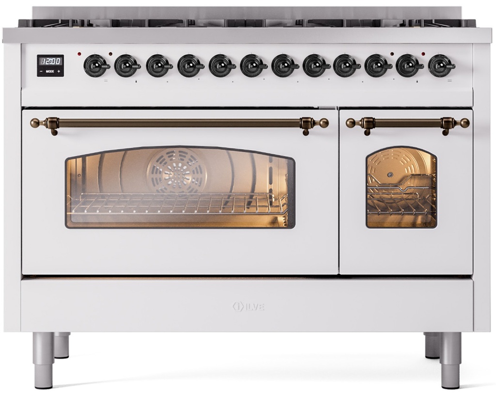 ILVE UP488NMPWHB Nostalgie II 48 inch Dual Fuel Range Burnished Trim Bundle Including EN48B82211 Burnished Knobs and Handles (Limited Edition)