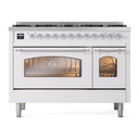 ILVE UP488NMPWHC Nostalgie II 48 inch Dual Fuel Range Chrome Trim Bundle Including EN48C82211 Chrome Knobs and Handles (Limited Edition)