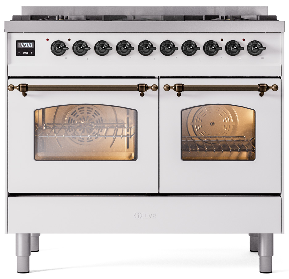 ILVE UPD406NMPWHB Nostalgie II 40 inch Dual Fuel Range Burnished Trim Bundle Including EN40B62211 Burnished Knobs and Handles (Limited Edition)