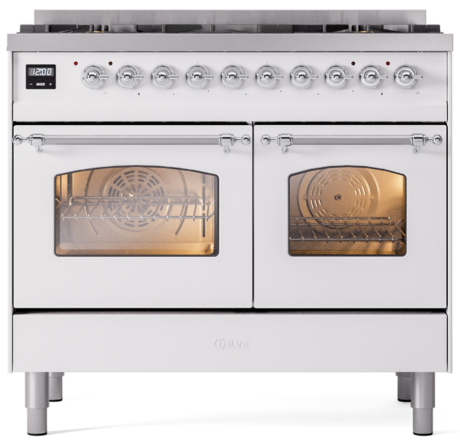 ILVE UPD406NMPWHCLP Nostalgie II 40 inch Dual Fuel Liquid Propane Range Burnished Trim Bundle Including EN40B62211 Burnished Knobs and Handles (Limited Edition)