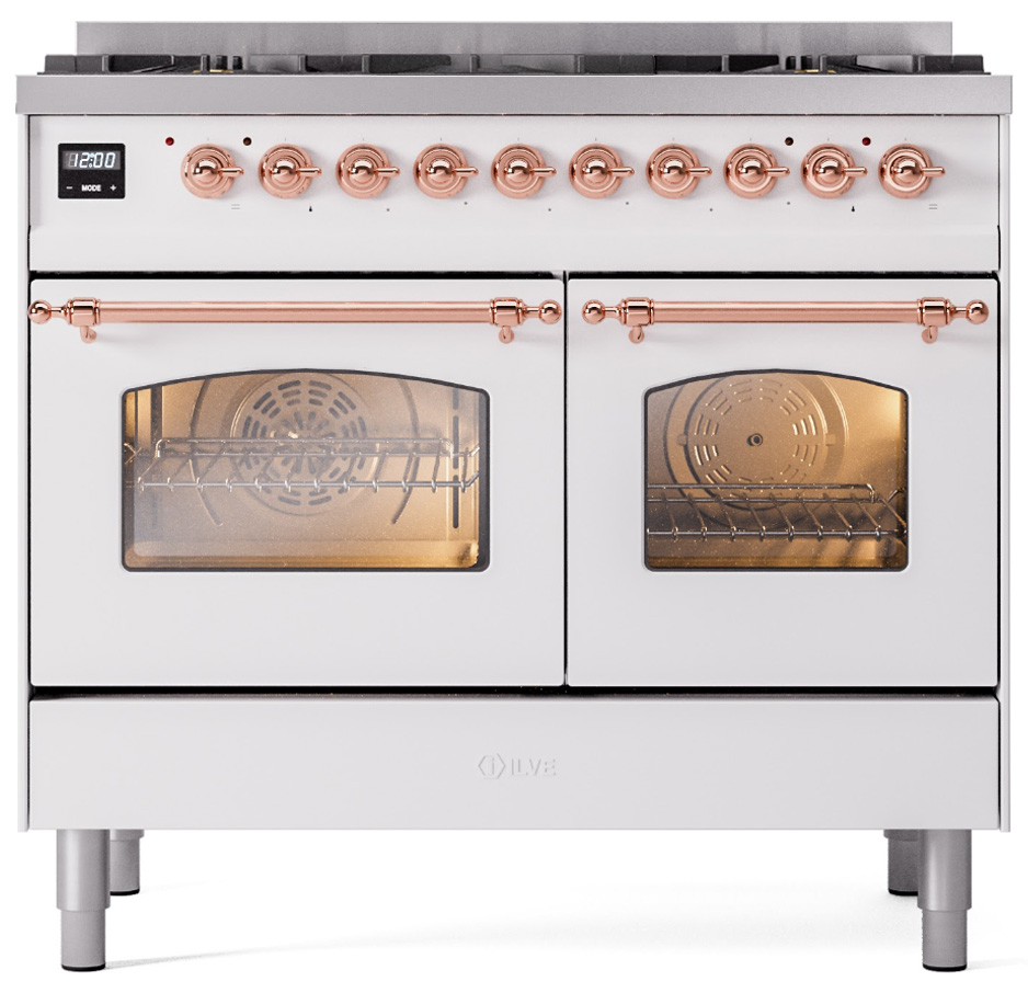 ILVE UPD406NMPWHP Nostalgie II 40 inch Dual Fuel Range Copper Trim Bundle Including EN40P62211 Copper Knobs and Handles (Limited Edition)