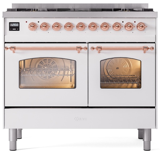 [UPD406NMPWHP] ILVE UPD406NMPWHP Nostalgie II 40 inch Dual Fuel Range Copper Trim Bundle Including EN40P62211 Copper Knobs and Handles (Limited Edition)