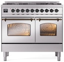 ILVE UPD406NMPSSB Nostalgie II 40 inch Dual Fuel Range Burnished Trim Bundle Including EN40B62211 Burnished Knobs and Handles (Limited Edition)