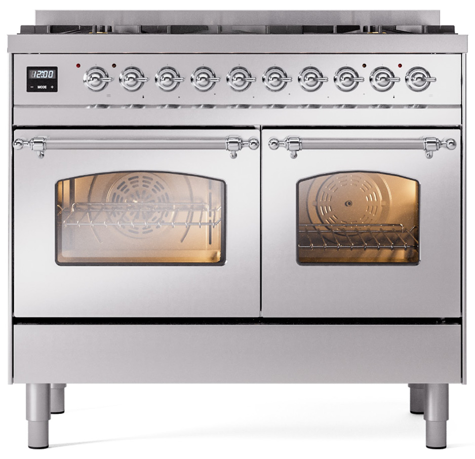 ILVE UPD406NMPSSC Nostalgie II 40 inch Dual Fuel Range Chrome Trim Bundle Including EN40C62211 Chrome Knobs and Handles (Limited Edition)