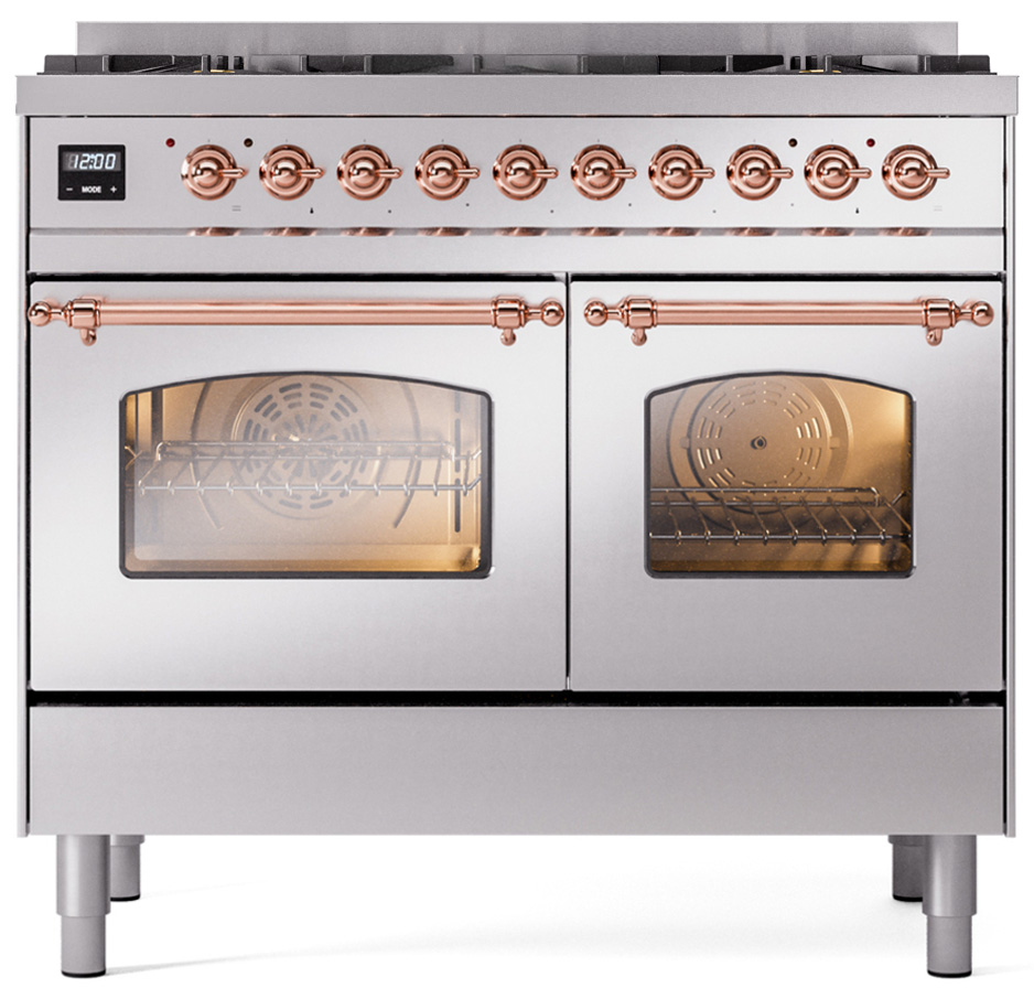 ILVE UPD406NMPSSP Nostalgie II 40 inch Dual Fuel Range Copper Trim Bundle Including Copper Knobs and Handles (Limited Edition)