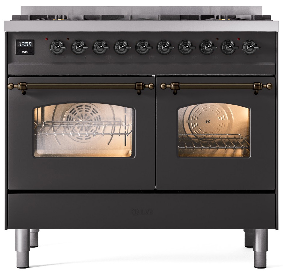 ILVE UPD406NMPMGB Nostalgie II 40 inch Dual Fuel Range Burnished Trim Bundle Including EN40B62211 Burnished Knobs and Handles (Limited Edition)