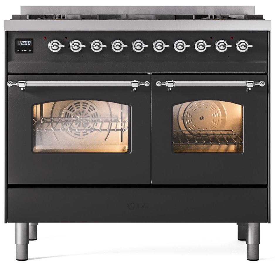 ILVE UPD406NMPMGCLP Nostalgie II 40 inch Dual Fuel Liquid Propane Range Chrome Trim Bundle Including EN40C62211 Chrome Knobs and Handles (Limited Edition)