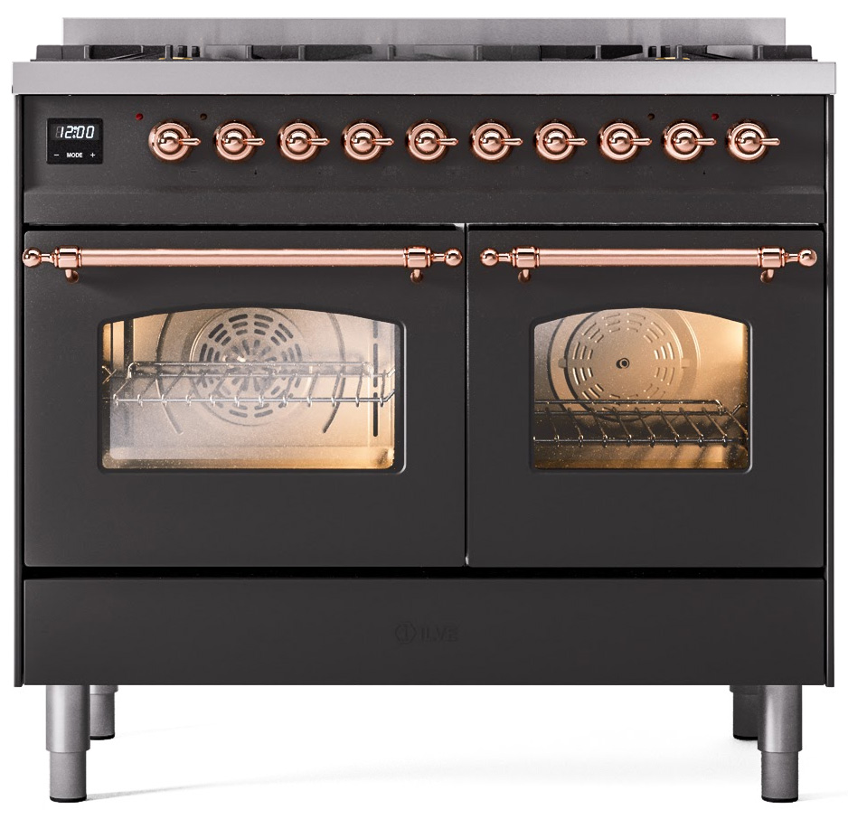 ILVE UPD406NMPMGPLP Nostalgie II 40 inch Dual Fuel Liquid Propane Range Copper Trim Bundle Including EN40P62211 Copper Knobs and Handles (Limited Edition)