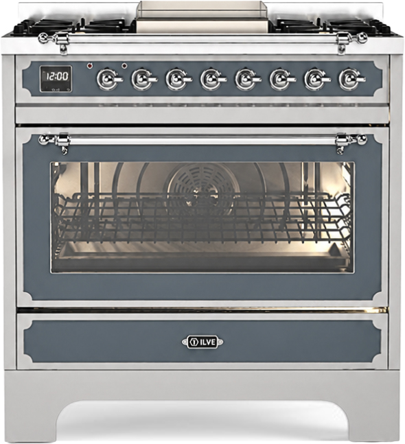 ILVE UN361FWMP Decor 36 Inch Dual Fuel Range with 6 Burners and Griddle, Dual Ring Burner up to 25,000 BTU, 4 cu. ft. Multi-Function Electric Oven