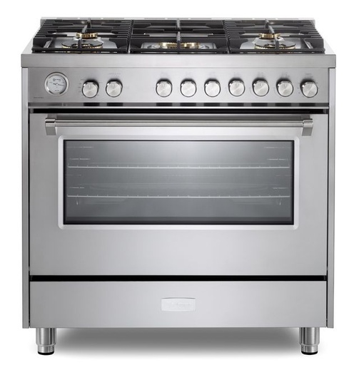 Verona VUFSGG365 36 inch Ultima Collection Freestanding Gas Range with 5 Sealed SABAF Brass Burners, 5 cu. ft. Oven Capacity, Temperature Gauge