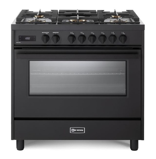 [VMFSGE365EE] Verona VMFSGE365EE 36 inch Ultima Midnight Collection Freestanding Dual Fuel Range with 5 Sealed SABAF Brass Burners, 5 cu. ft. Oven Capacity in Matte Black